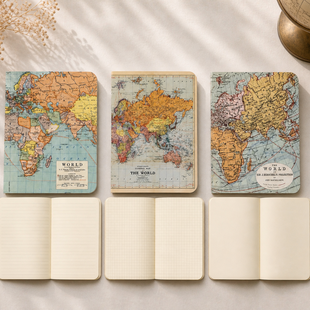 Vintage World Map Mini Notebook Set of 3