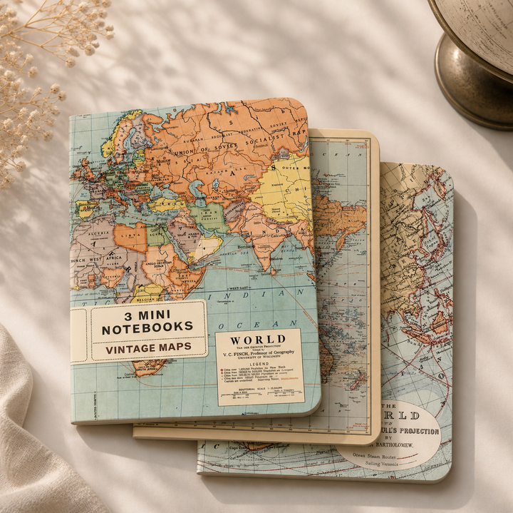 Vintage World Map Mini Notebook Set of 3