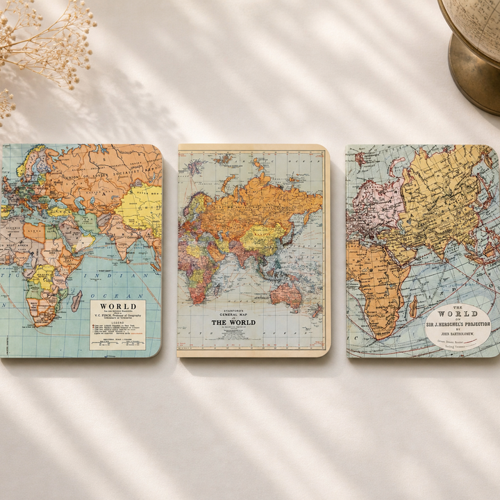 Vintage World Map Mini Notebook Set of 3